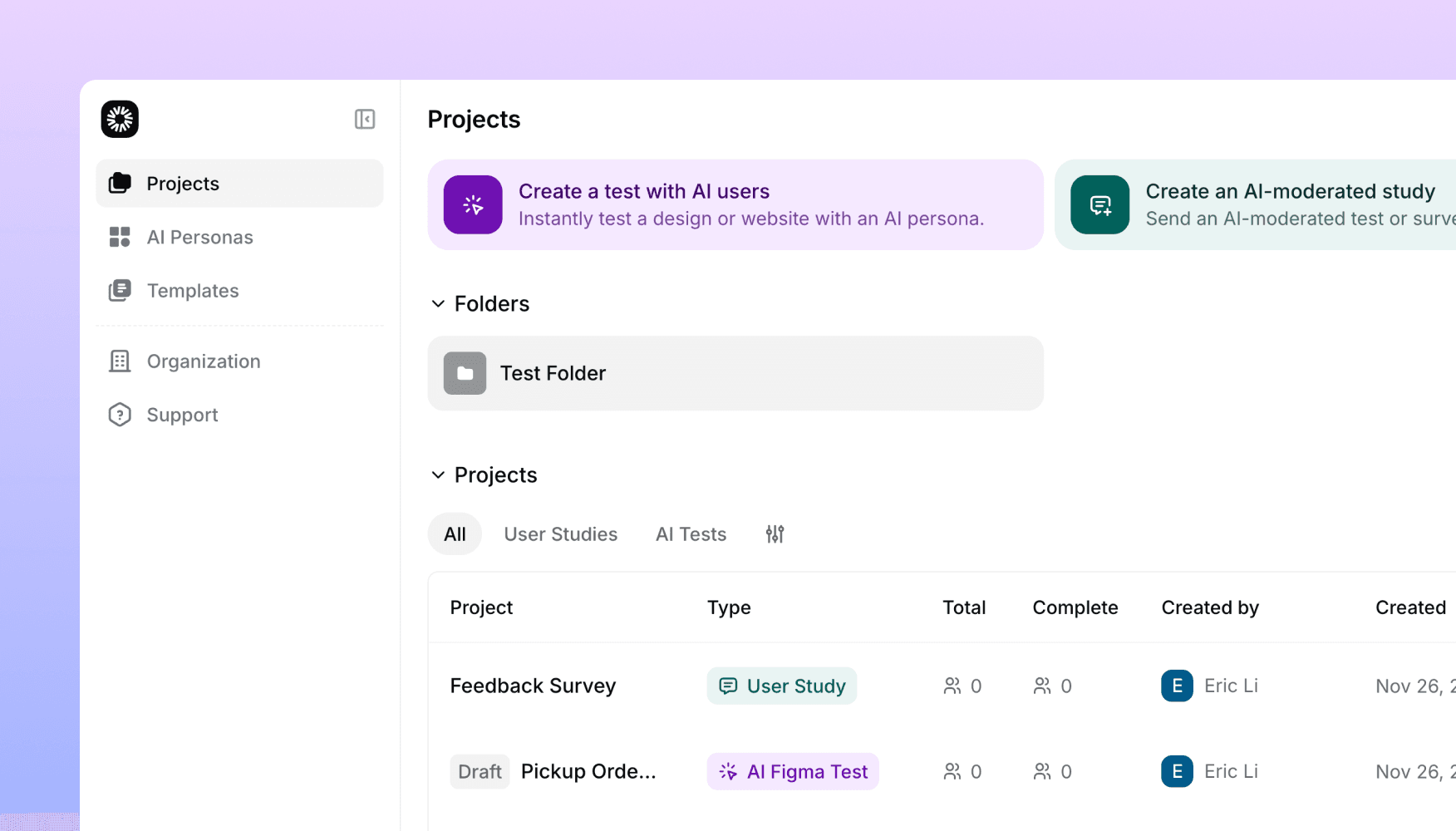 Revamped dashboard, navigation, and project creation