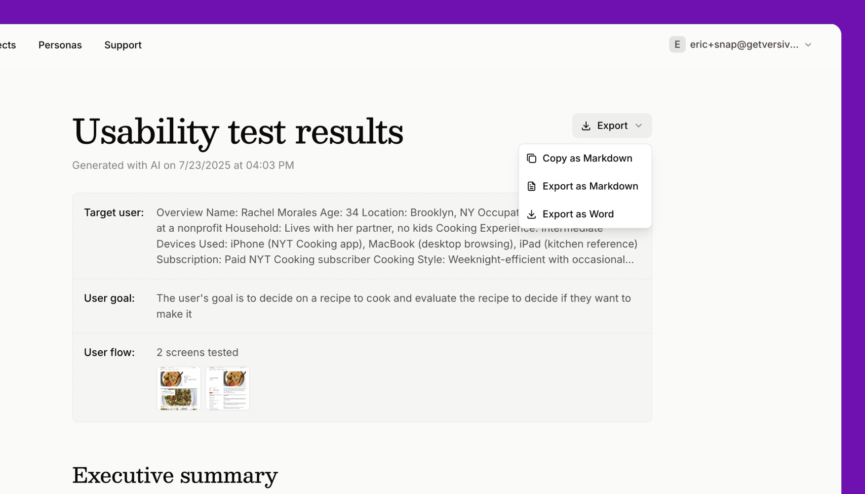 Export results